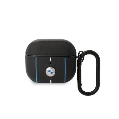Apple Airpods 3. Nesil Kılıf BMW Orjinal Lisanslı PU Deri Mavi Beyaz Çizgili Metal Logolu Kapak - BMW