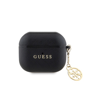 Apple Airpods 3. Nesil Kılıf Guess Orjinal Lisanslı Dokulu 4G Yuvarlak Charm Saffiano Kılıf - Guess