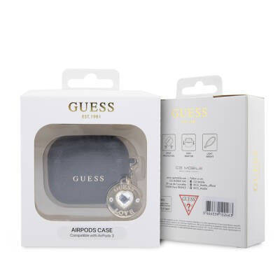 Apple Airpods 3. Nesil Kılıf Guess Orjinal Lisanslı Glitter Elmas Kalp Süs Zincirli Kapak - 6