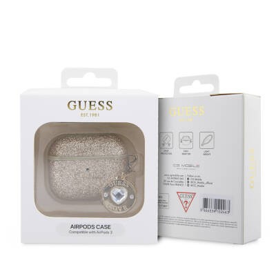Apple Airpods 3. Nesil Kılıf Guess Orjinal Lisanslı Glitter Elmas Kalp Süs Zincirli Kapak - 7