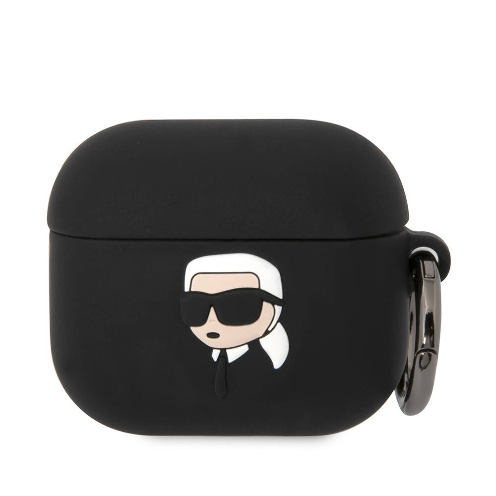 Apple Airpods 3. Nesil Kılıf Karl Lagerfeld Orjinal Lisanslı Karl 3D Silikon Kapak - Siyah
