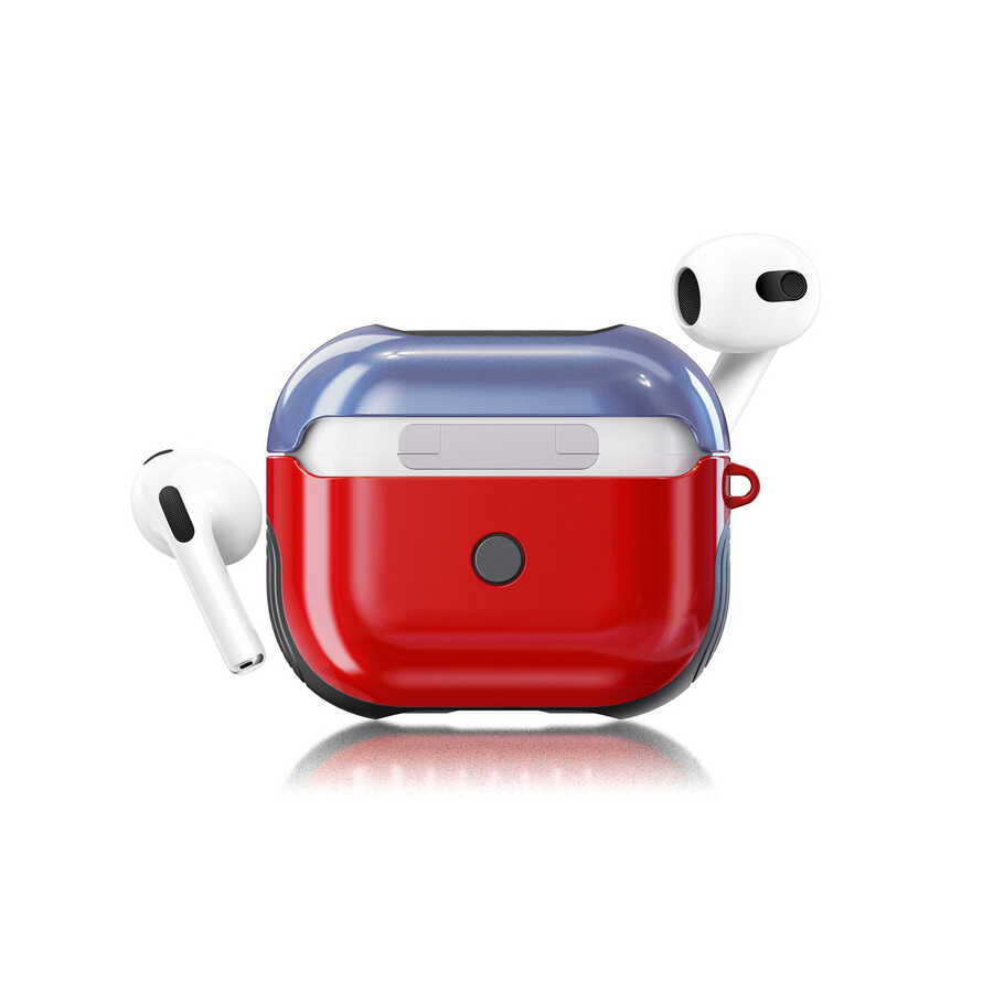 Apple Airpods 3. Nesil Kılıf Zore Shockproof Silikon - Kırmızı-Mavi