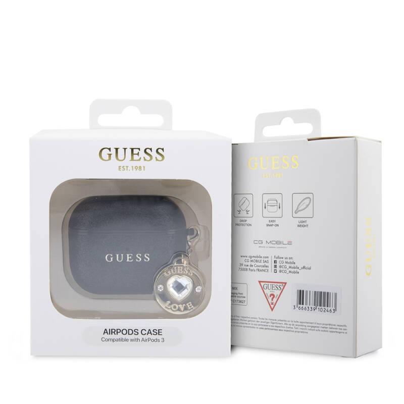 Apple AirPods 3rd Generation Case – Guess Officially Licensed – Glitter Diamond Heart Charm & Chain Cover - 6