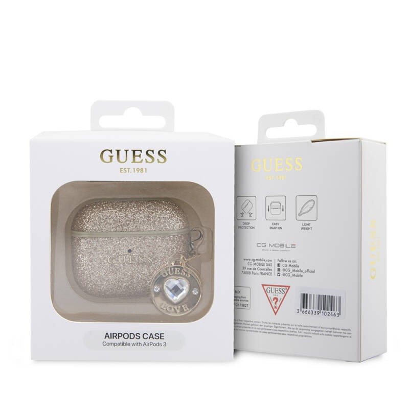 Apple AirPods 3rd Generation Case – Guess Officially Licensed – Glitter Diamond Heart Charm & Chain Cover - 7