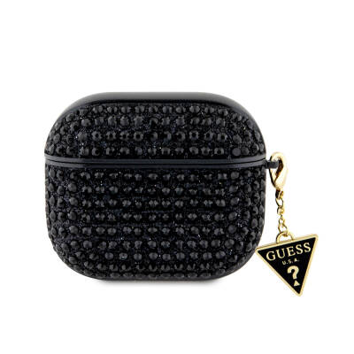 Apple Airpods 3rd Generation Case Guess Original Licensed Glittering Stone Coated Triangle Logo Ornamental Chain Cover - Guess