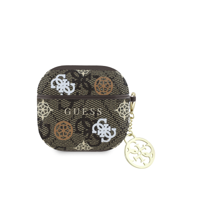 Apple Airpods 4 Case Guess Original Licensed 4G Patterned Text Logo Peony Cover - Guess