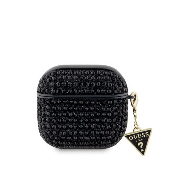 Apple Airpods 4 Case Guess Original Licensed Glittering Stone Coated Triangle Logo Ornamental Chain Cover - 5