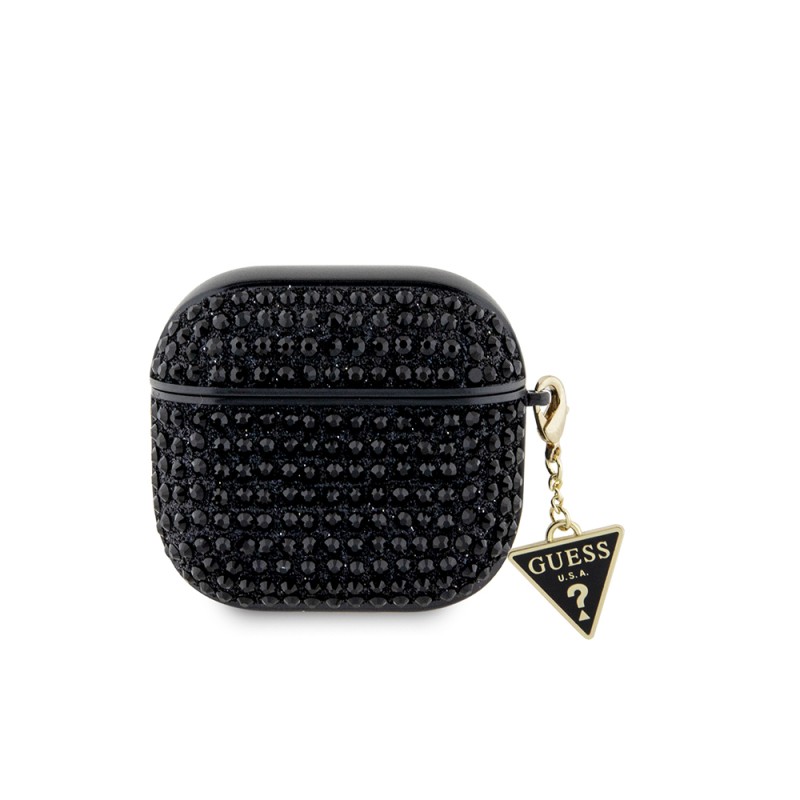Apple Airpods 4 Case Guess Original Licensed Glittering Stone Coated Triangle Logo Ornamental Chain Cover - 5