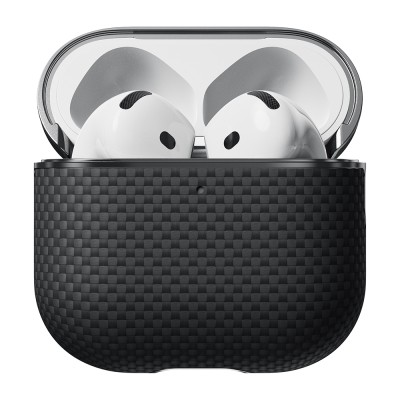 Apple Airpods 4 Kılıf 1500D Aramid Fiber Pitaka Ultra-Slim Classic Serisi Black-Grey Twill Kapak - 3