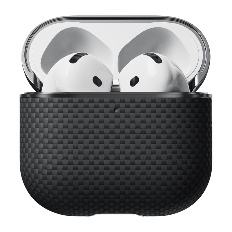 Apple Airpods 4 Kılıf 1500D Aramid Fiber Pitaka Ultra-Slim Classic Serisi Black-Grey Twill Kapak - 3