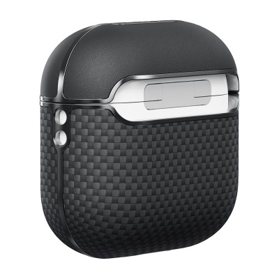 Apple Airpods 4 Kılıf 1500D Aramid Fiber Pitaka Ultra-Slim Classic Serisi Black-Grey Twill Kapak - 4