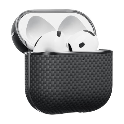 Apple Airpods 4 Kılıf 1500D Aramid Fiber Pitaka Ultra-Slim Classic Serisi Black-Grey Twill Kapak - 5