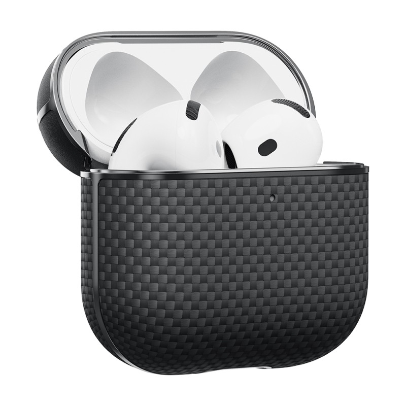 Apple Airpods 4 Kılıf 1500D Aramid Fiber Pitaka Ultra-Slim Classic Serisi Black-Grey Twill Kapak - 5