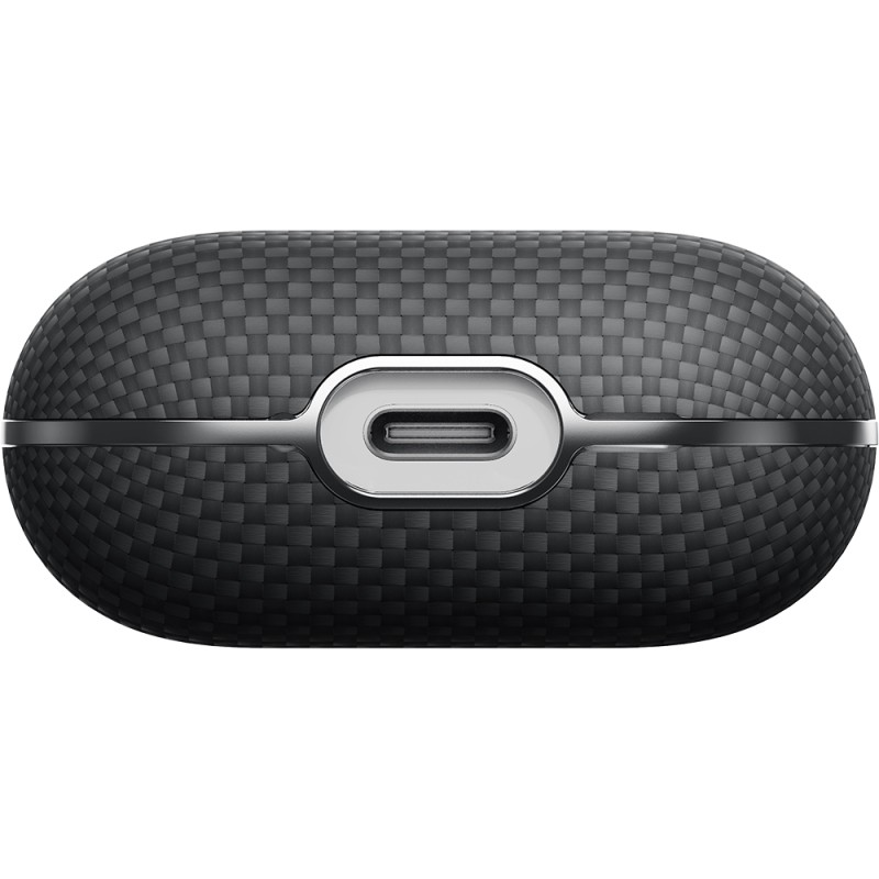 Apple Airpods 4 Kılıf 1500D Aramid Fiber Pitaka Ultra-Slim Classic Serisi Black-Grey Twill Kapak - 6