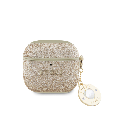 Apple Airpods 4 Kılıf Guess Orjinal Lisanslı Glitter Elmas Kalp Süs Zincirli Kapak - Guess