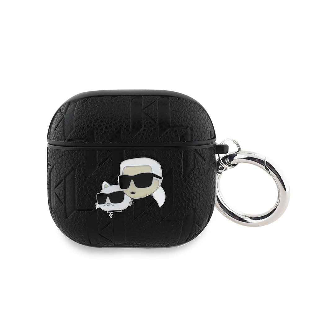 Apple Airpods 4 Kılıf Karl Lagerfeld Orjinal Lisanslı Monogram Silikon Kapak - Siyah