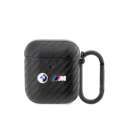Apple Airpods Case BMW Original Licensed PU Carbon Fiber Design Double Metal Logo Cover - BMW