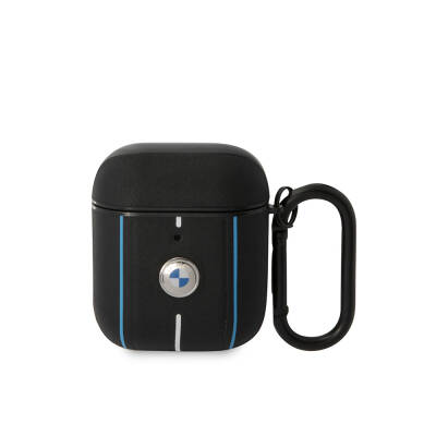 Apple Airpods Case BMW Original Licensed PU Leather Blue White Striped Metal Logo Cover - BMW