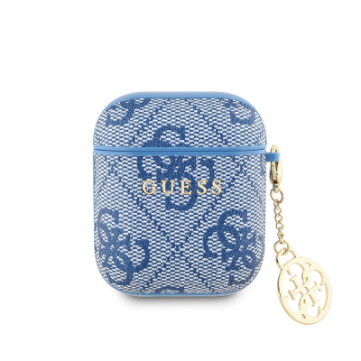 Apple Airpods Case Guess Original Licensed 4G Patterned Metal Script Logo 4G Charm PU Leather Cover - Guess