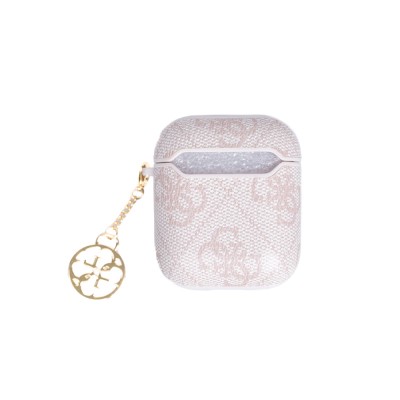 Apple Airpods Case Guess Original Licensed 4G Patterned Metal Script Logo 4G Charm Right Hand Strap PU Leather Case - 3