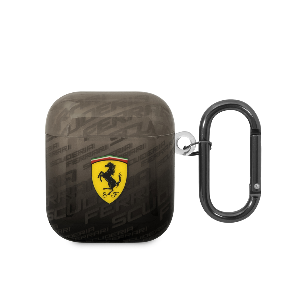 Apple Airpods Kılıf Ferrari Orjinal Lisanslı IML Baskılı Klasik Logolu SF Desenli TPU Kılıf - Siyah