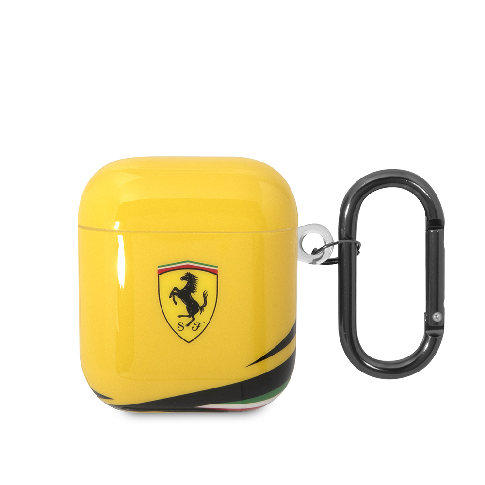 Apple Airpods Kılıf Ferrari Orjinal Lisanslı IML Baskılı Klasik Logolu TPU Kılıf - Sarı