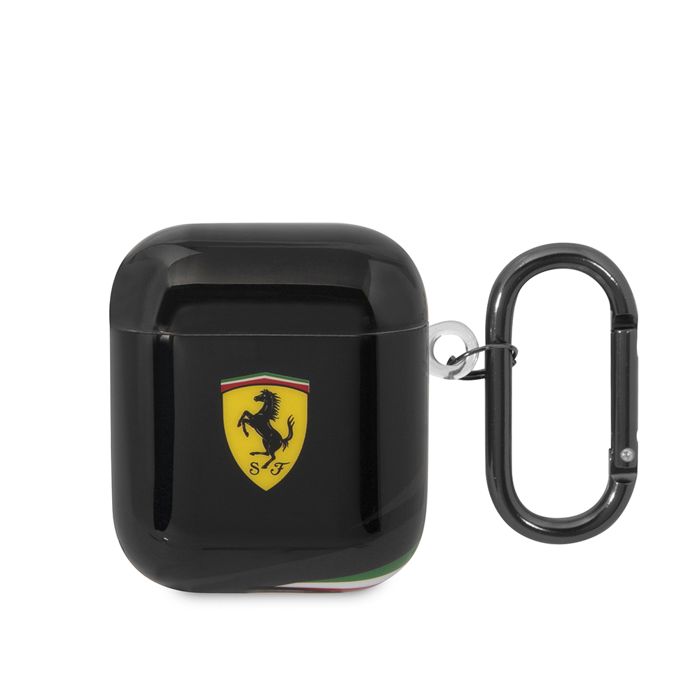 Apple Airpods Kılıf Ferrari Orjinal Lisanslı IML Baskılı Klasik Logolu TPU Kılıf - Siyah