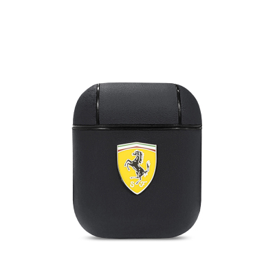 Apple Airpods Kılıf Ferrari Orjinal Lisanslı PU Deri Metal Logolu SF Arka Yüzey Yazılı Kapak - Ferrari