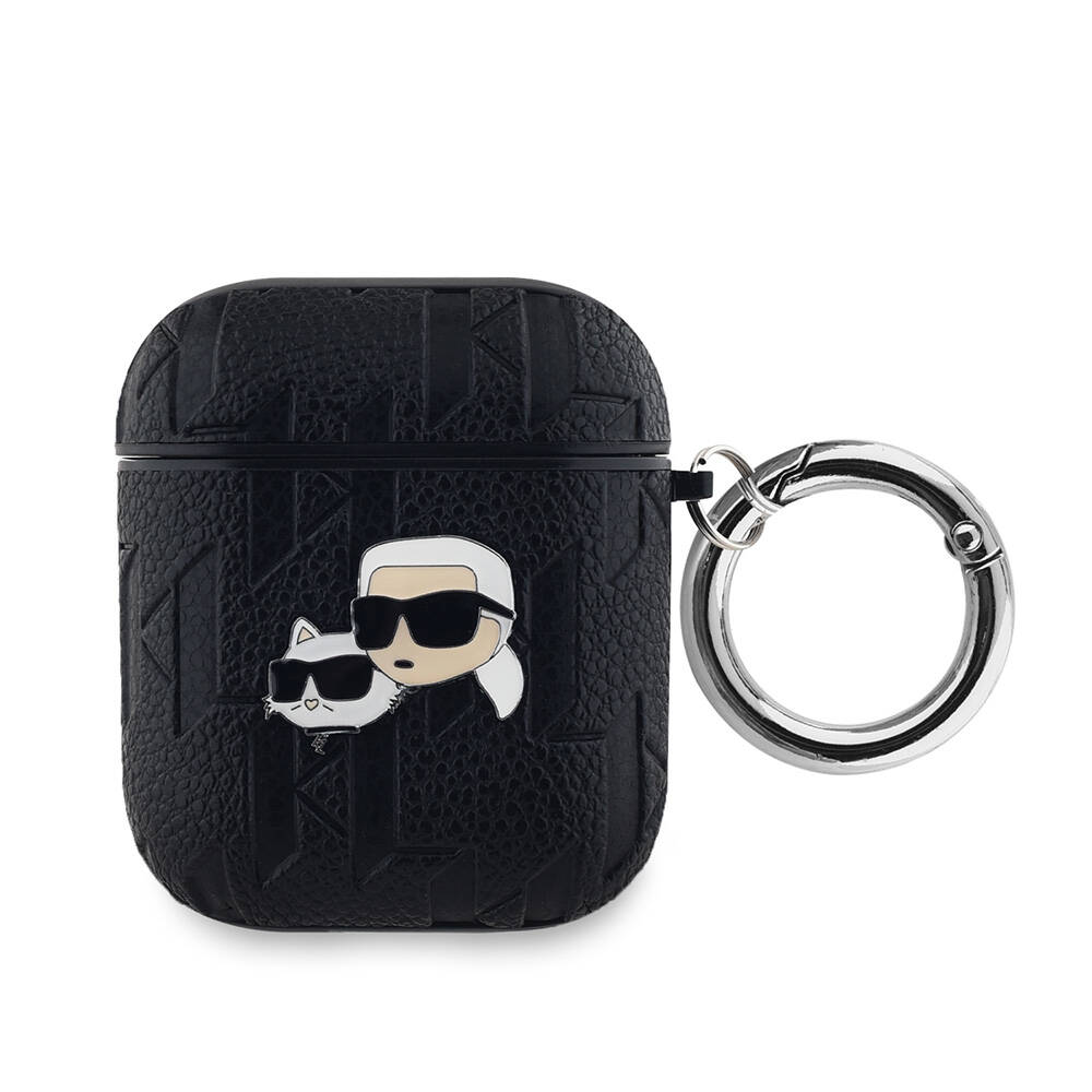 Apple Airpods Kılıf Karl Lagerfeld Orjinal Lisanslı Monogram Silikon Kapak - Siyah