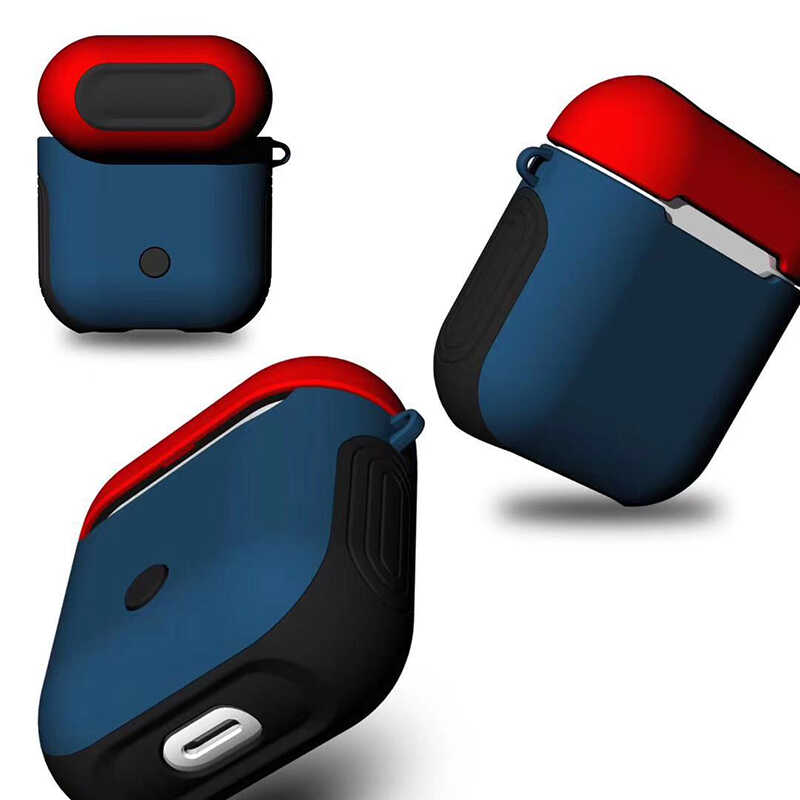 Apple Airpods Kılıf Zore Shockproof Silikon - Mavi-Kırmızı