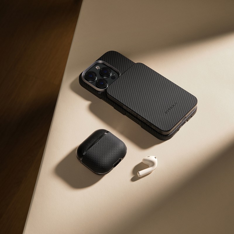 Apple Airpods Pro 2 Case 1500D Aramid Fiber Pitaka Ultra-Slim Classic Series Black-Grey Twill Cover - 13