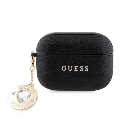 Apple Airpods Pro 2 Case Guess Original Licensed Glitter Diamond Heart Ornament Chain Cover - Guess