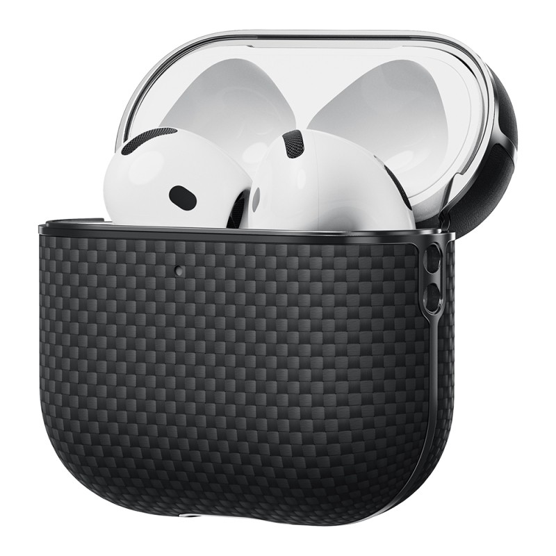 Apple Airpods Pro 2 Kılıf 1500D Aramid Fiber Pitaka Ultra-Slim Classic Serisi Black-Grey Twill Kapak - 3