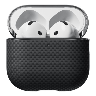 Apple Airpods Pro 2 Kılıf 1500D Aramid Fiber Pitaka Ultra-Slim Classic Serisi Black-Grey Twill Kapak - 7