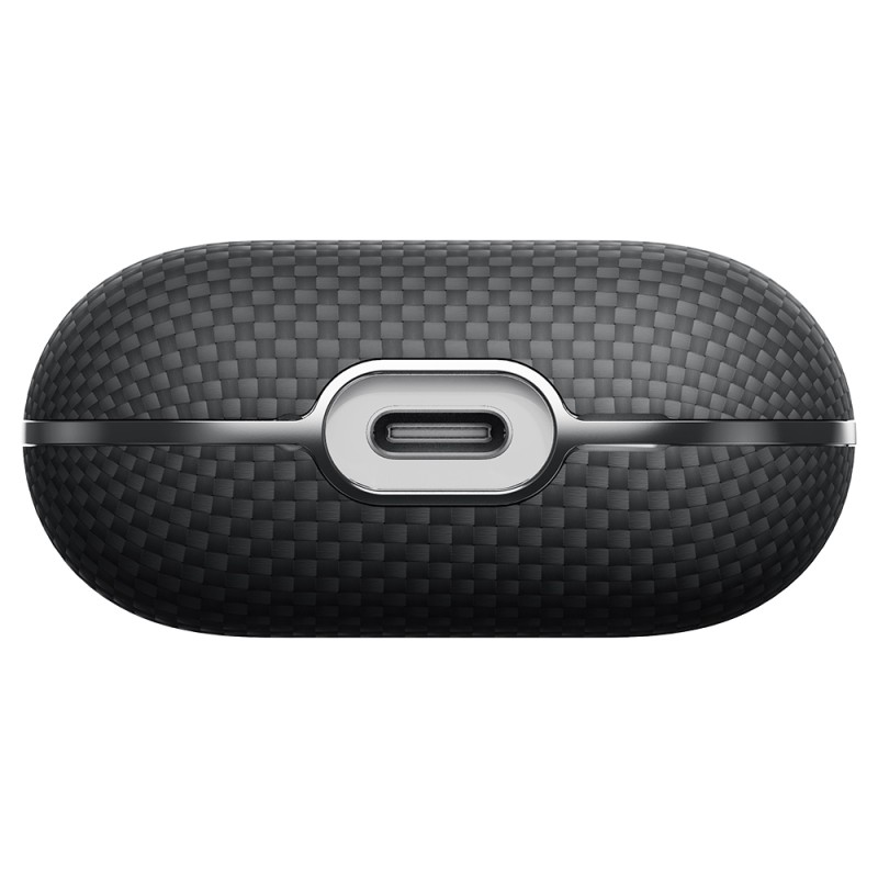 Apple Airpods Pro 2 Kılıf 1500D Aramid Fiber Pitaka Ultra-Slim Classic Serisi Black-Grey Twill Kapak - 9