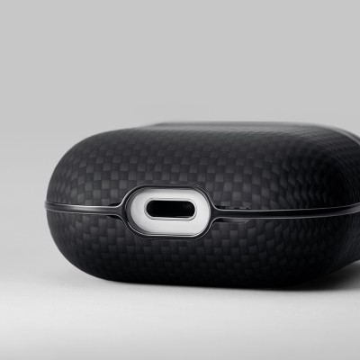 Apple Airpods Pro 2 Kılıf 1500D Aramid Fiber Pitaka Ultra-Slim Classic Serisi Black-Grey Twill Kapak - 11