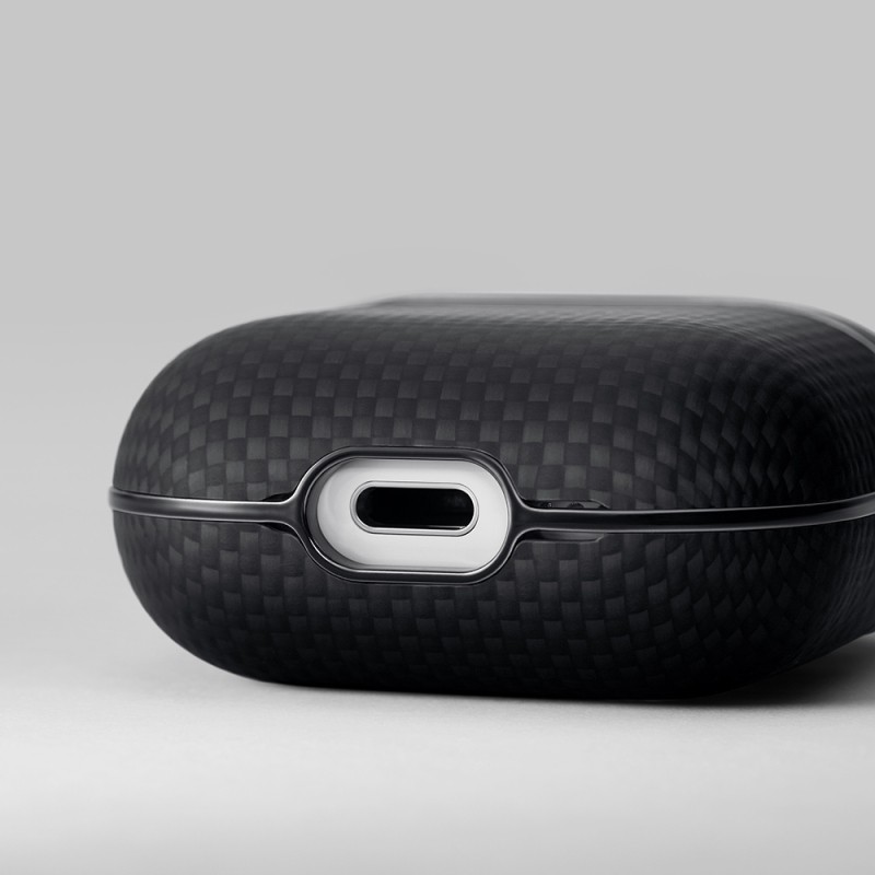 Apple Airpods Pro 2 Kılıf 1500D Aramid Fiber Pitaka Ultra-Slim Classic Serisi Black-Grey Twill Kapak - 11