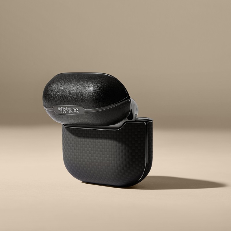 Apple Airpods Pro 2 Kılıf 1500D Aramid Fiber Pitaka Ultra-Slim Classic Serisi Black-Grey Twill Kapak - 14