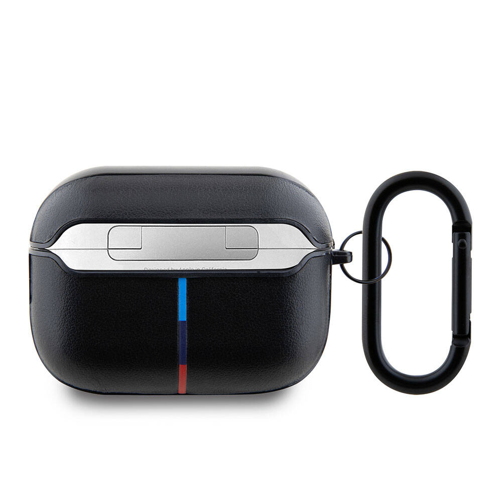 Apple Airpods Pro 2 Kılıf BMW Orjinal Lisanslı PU Deri Tasarımlı 3 Renk Çizgili Çift Metal Logolu Kapak - Siyah