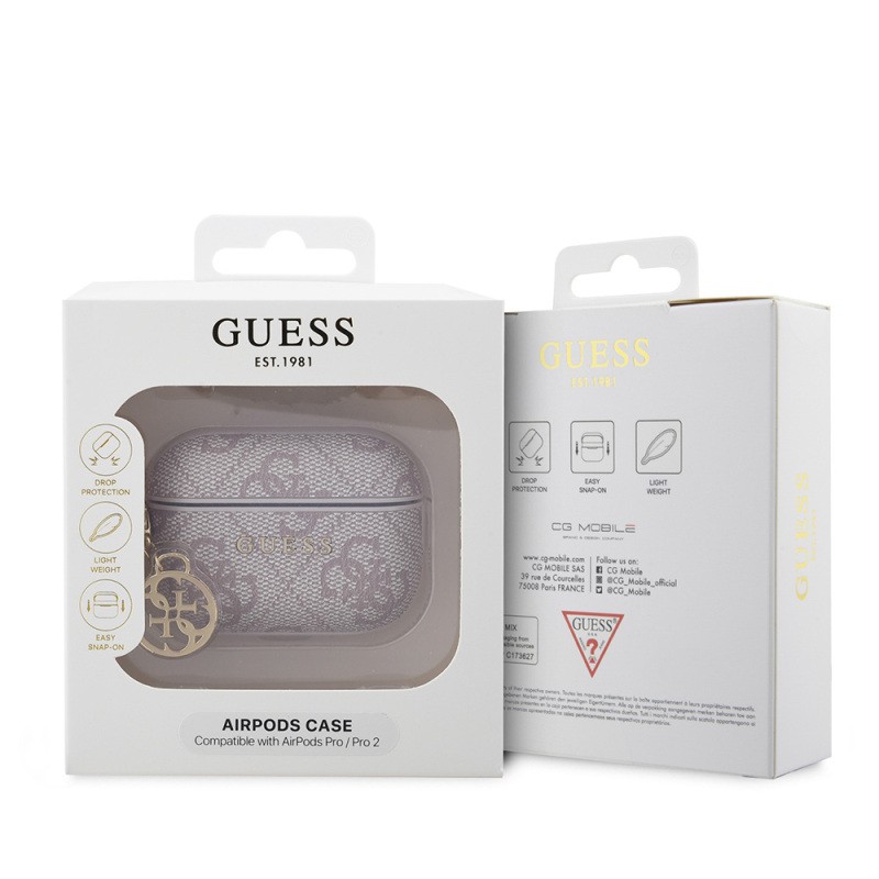 Apple Airpods Pro 2 Kılıf Guess Orjinal Lisanslı 4G Desenli Metal Klasik Logolu 4G Charm PU Deri Kılıf - 10