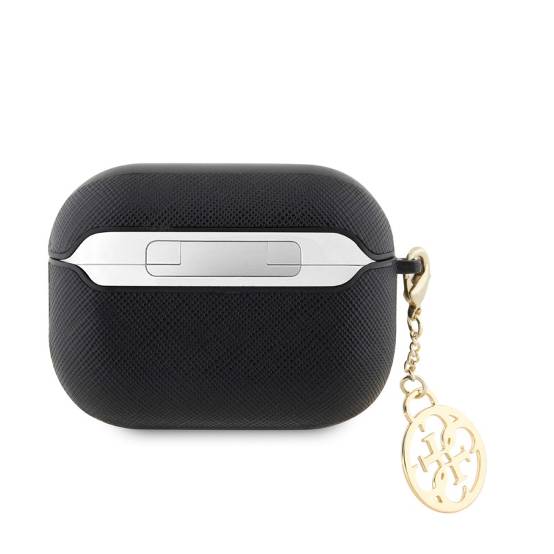 Apple Airpods Pro 2 Kılıf Guess Orjinal Lisanslı Dokulu 4G Yuvarlak Süs Zincirli Saffiano Kılıf - 8