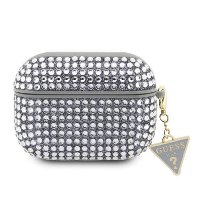 Apple Airpods Pro 2 Kılıf Guess Orjinal Lisanslı Parıltılı Taş Kaplamalı Üçgen Logo Süs Zincirli Kapak - Guess