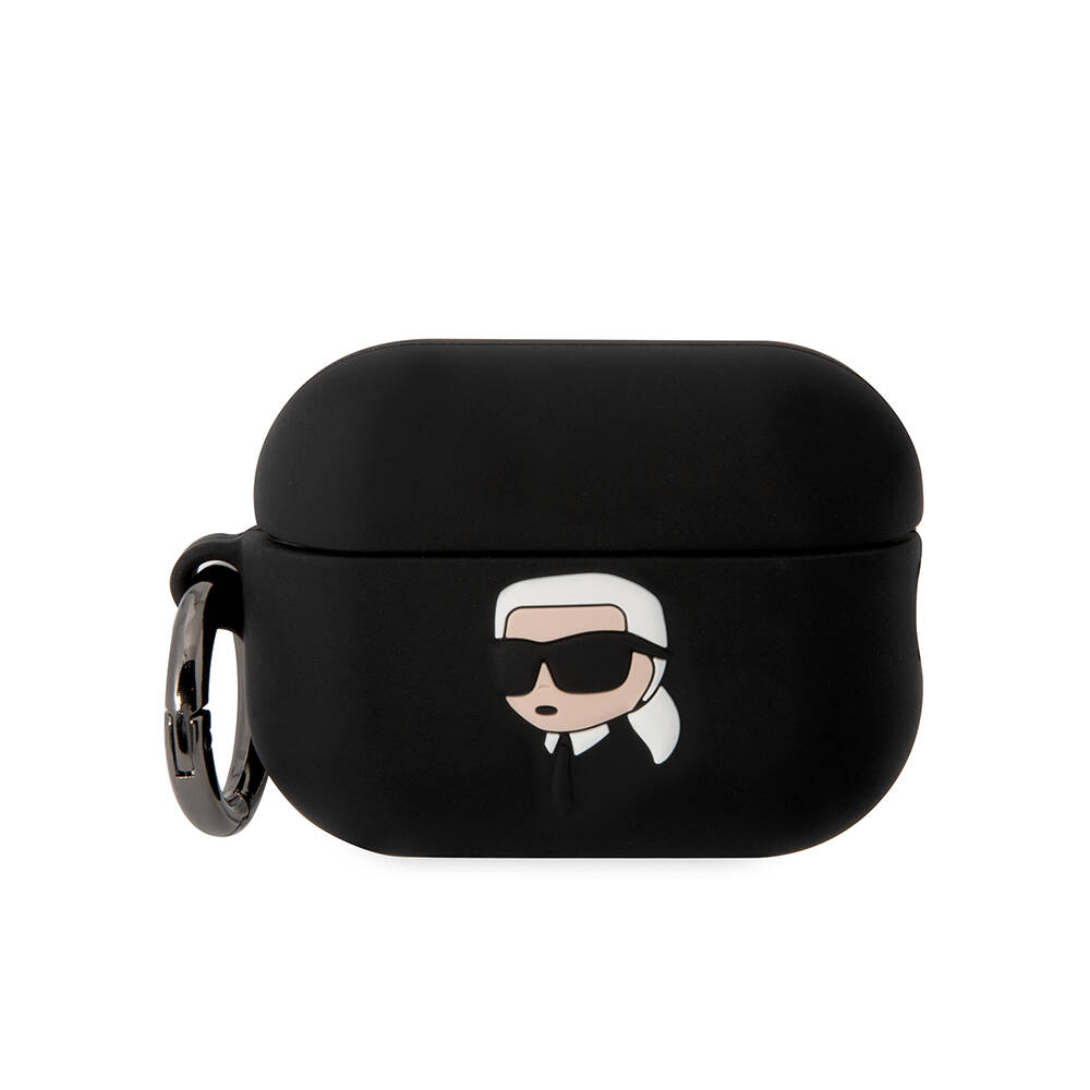 Apple Airpods Pro 2 Kılıf Karl Lagerfeld Orjinal Lisanslı Karl 3D Silikon Kapak - Siyah