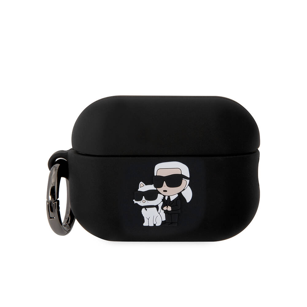 Apple Airpods Pro 2 Kılıf Karl Lagerfeld Orjinal Lisanslı Karl & Choupette 3D Silikon Kapak - Siyah