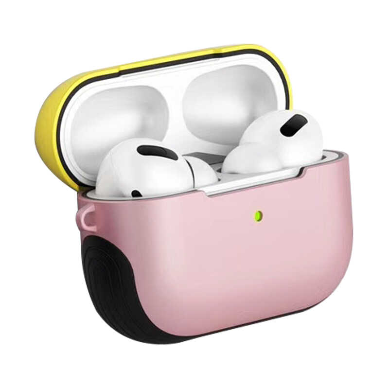 Apple Airpods Pro Kılıf Zore Shockproof Silikon - Pembe-Sarı