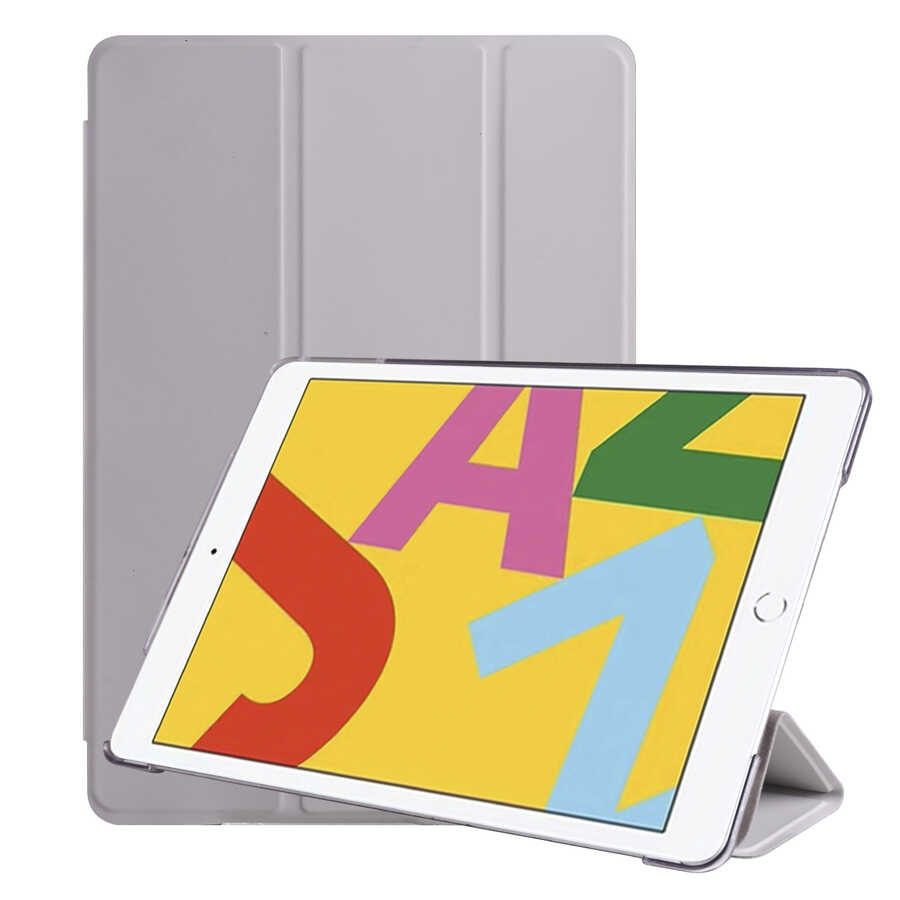 Apple iPad 10.2 2021 (9.Nesil) Zore Smart Cover Standlı 1-1 Kılıf - Gri