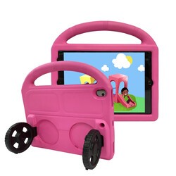 Apple iPad 10.2 (9.Nesil) Zore Wheel Car Stand Tablet Eva Silicon Case Dark Pink