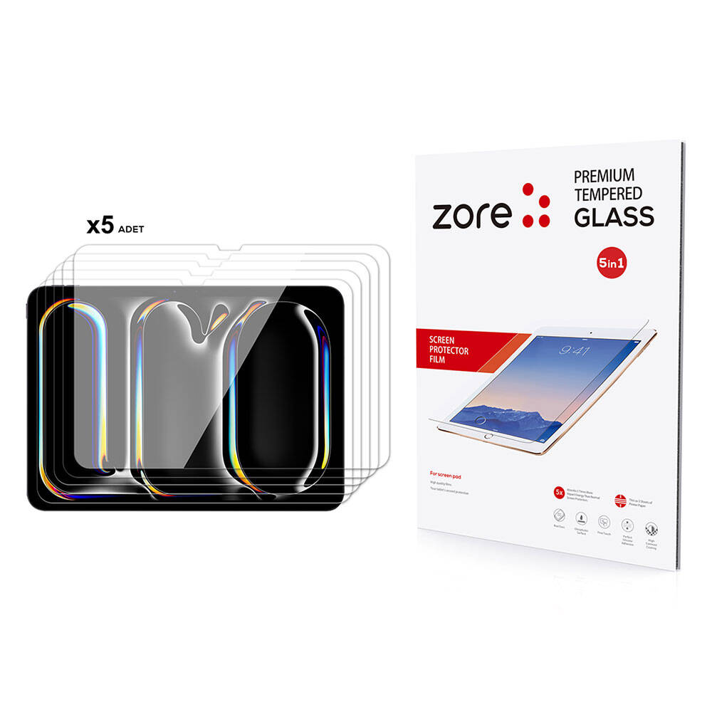 iPad 11 Pro 2024 Uyumlu NXXA 5in1 Tablet Temperli Cam Ekran Koruyucu-Şeffaf