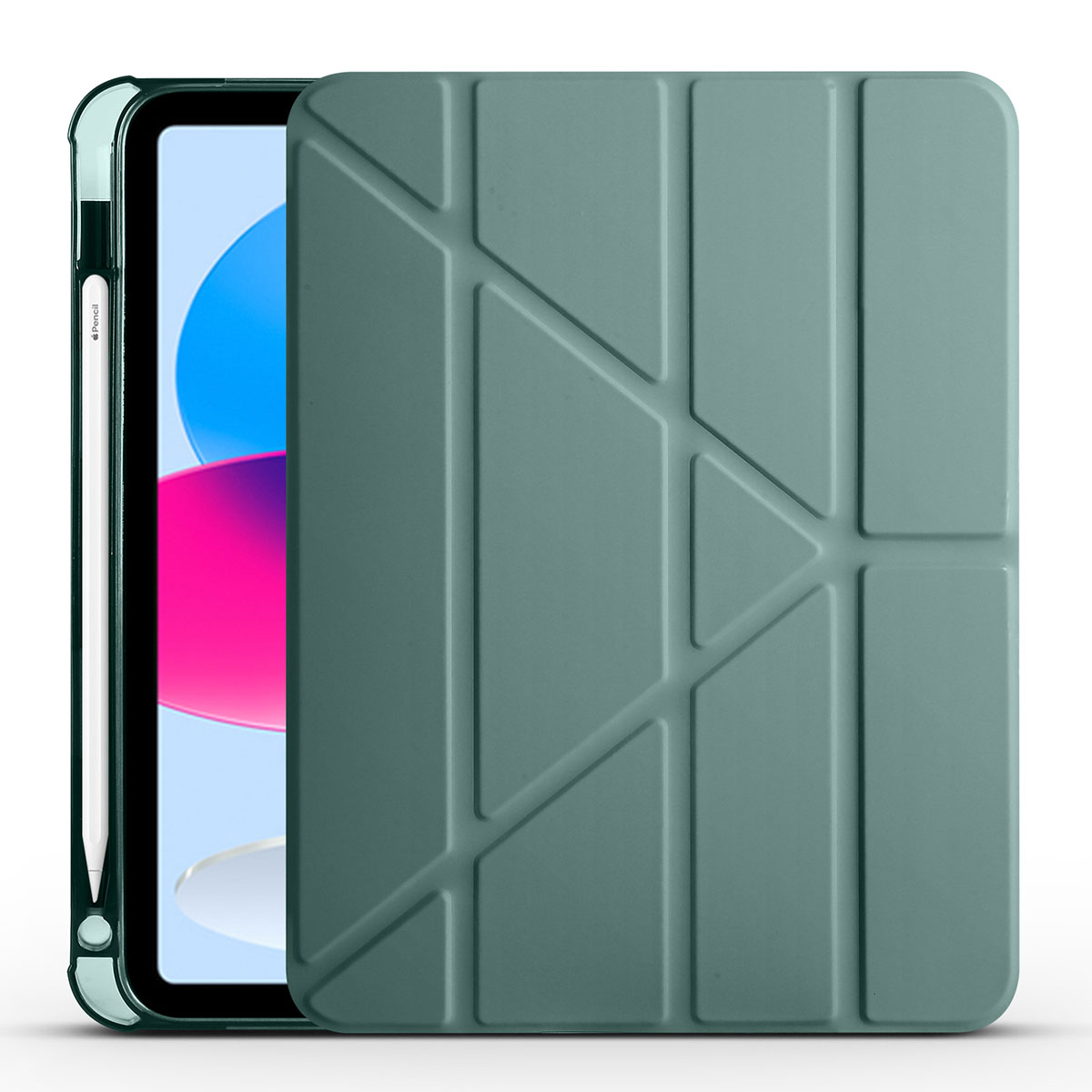 iPad 11.Nesil 2025 Kılıf NXXA Tri Folding Kalem Bölmeli Standlı Kılıf - Koyu Yeşil