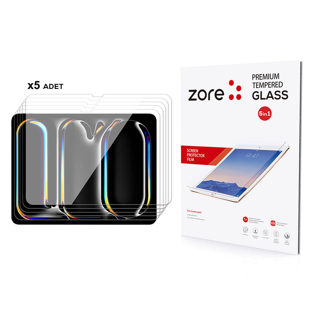 iPad 13 Pro 2024 Uyumlu NXXA 5in1 Tablet Temperli Cam Ekran Koruyucu-Şeffaf
